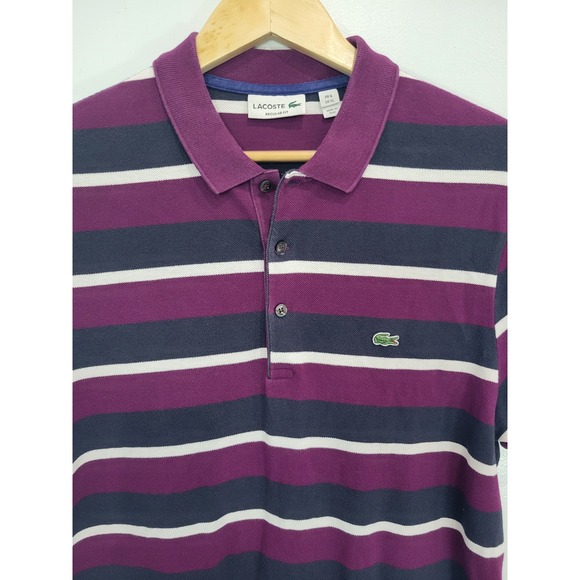 Lacoste Regular Fit Striped Polo Shirt Men's XL Purple Navy White Cotton - Picture 2 of 7